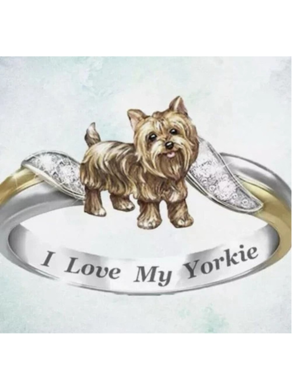 NWT Yorkie Yorkshire Terrier Dog Rings Red/Gold/Silver Souvenir Size 10(3in)